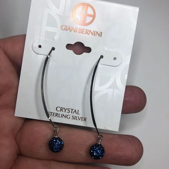 548 Giani Bernini sterling silver  925 2" crystal ball drop earrings $50 BLUE - Picture 1 of 2